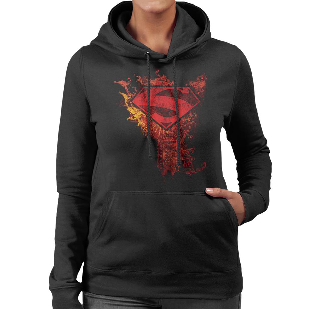 Superman Red Floral Crest Strength Man Of Steel Women's Hooded Sweatshirt-ALL + EVERY