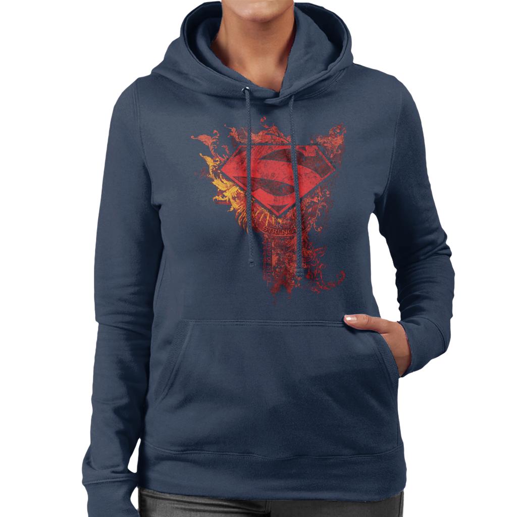 Superman Red Floral Crest Strength Man Of Steel Women's Hooded Sweatshirt-ALL + EVERY