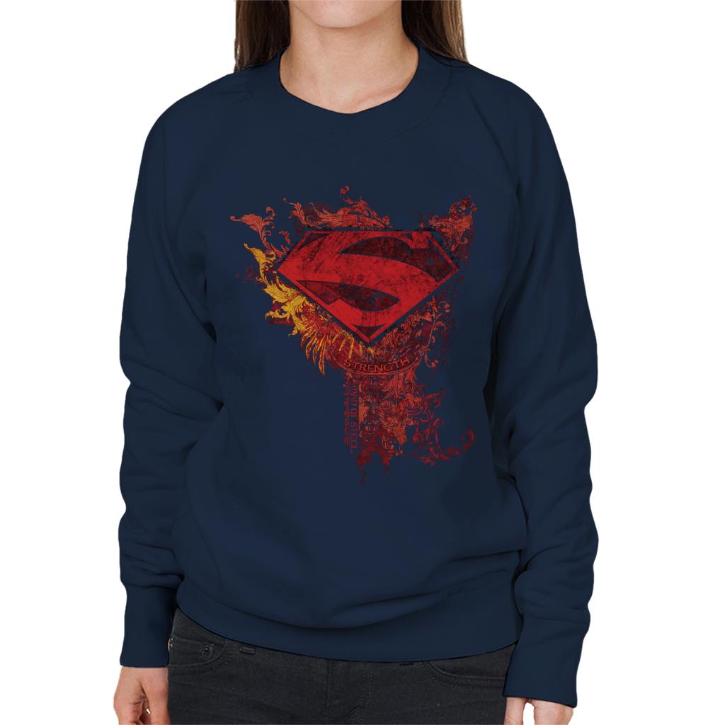 Superman Red Floral Crest Strength Man Of Steel Women's Sweatshirt-ALL + EVERY