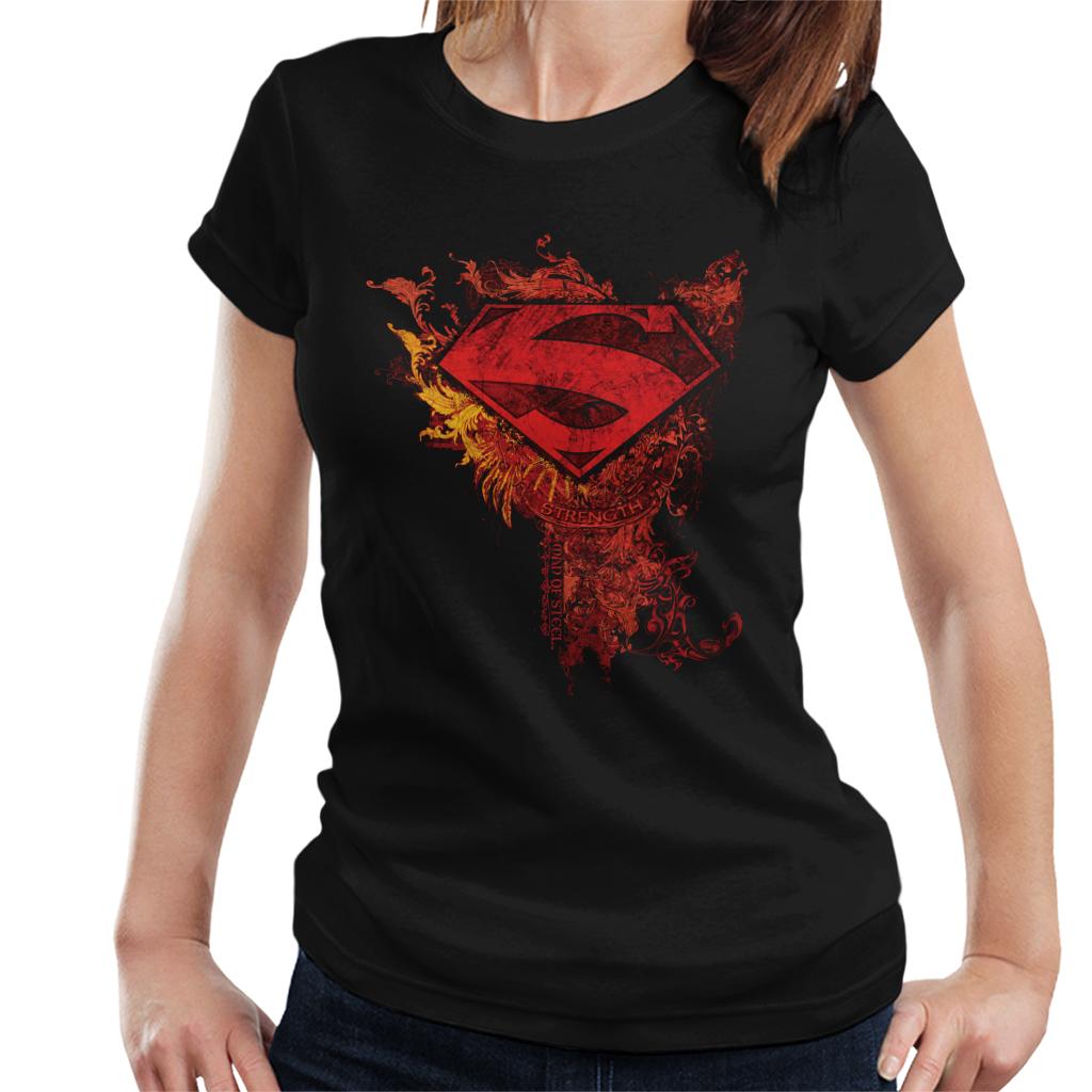 Superman Red Floral Crest Strength Man Of Steel Women's T-Shirt-ALL + EVERY