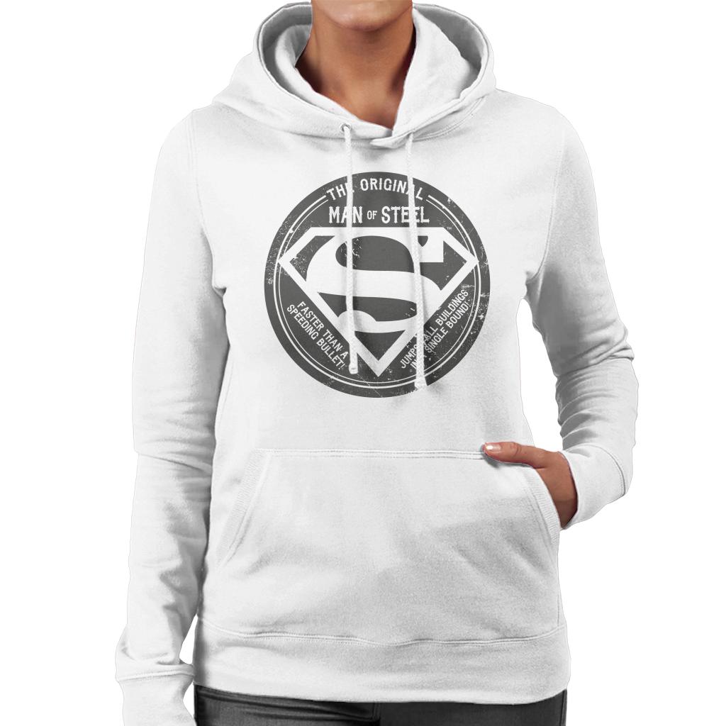 Superman The Original Man Of Steel Retro Women's Hooded Sweatshirt-ALL + EVERY