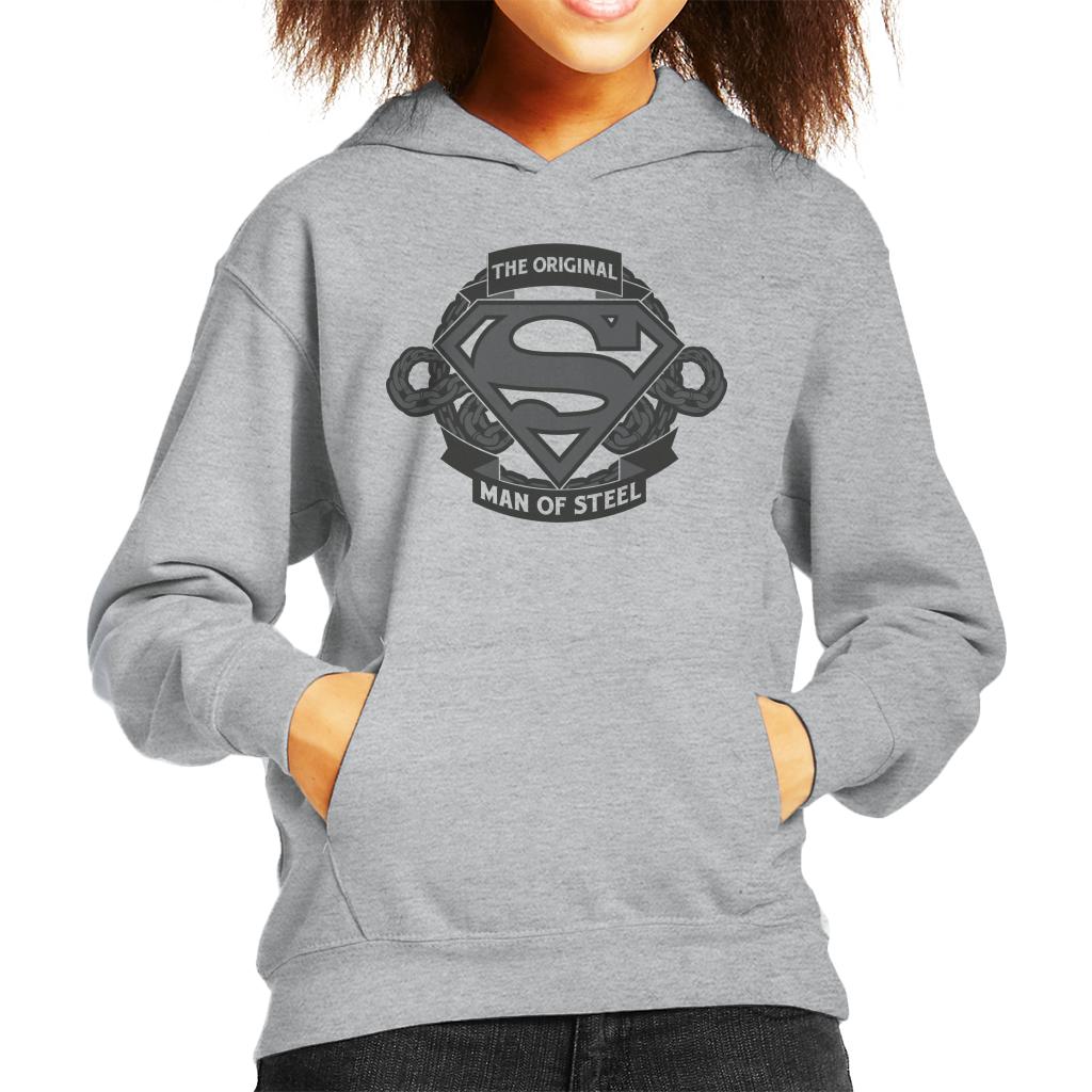 Superman Original Man Of Steel Chain Link Logo Kid's Hooded Sweatshirt-ALL + EVERY