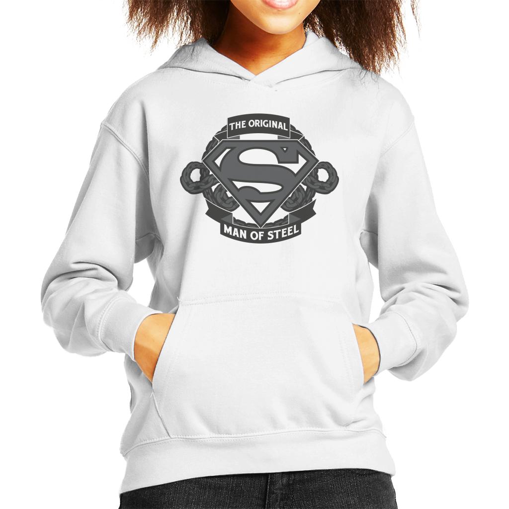 Superman Original Man Of Steel Chain Link Logo Kid's Hooded Sweatshirt-ALL + EVERY