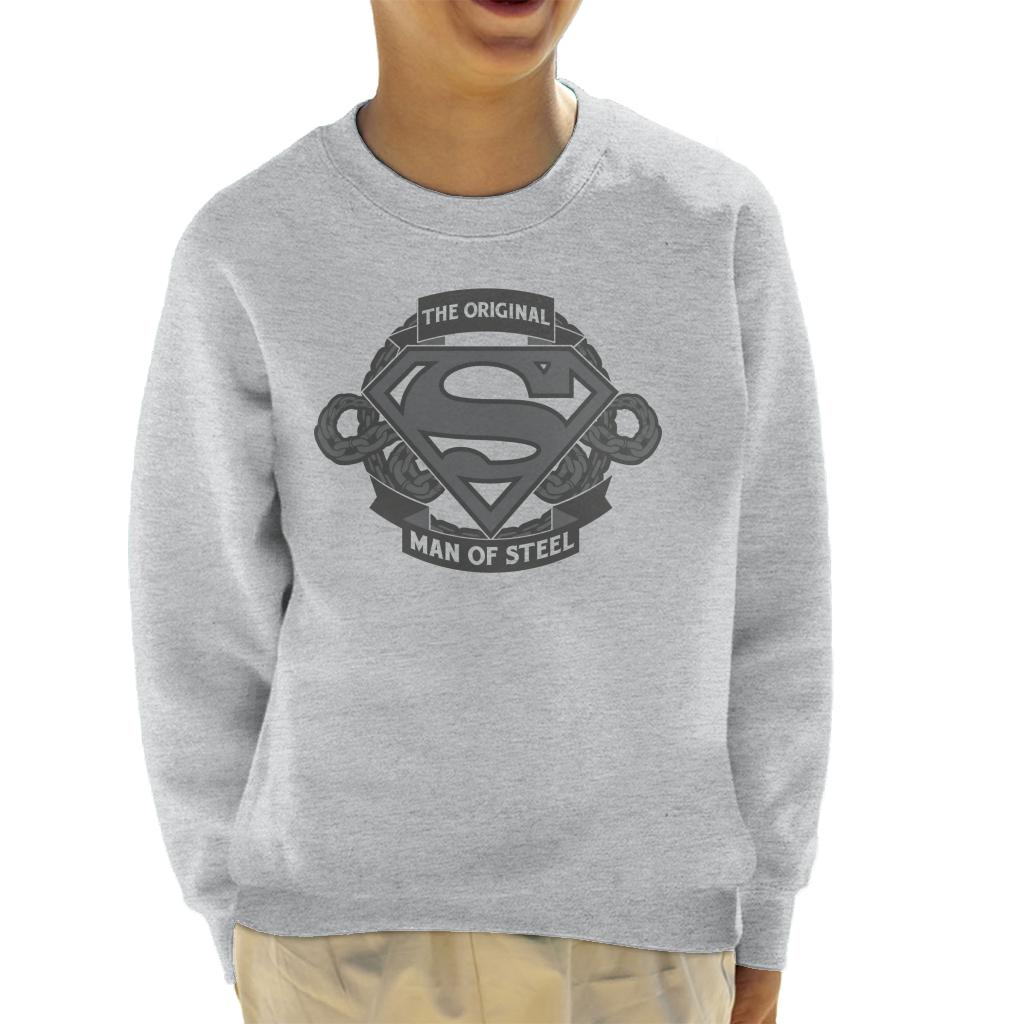 Superman Original Man Of Steel Chain Link Logo Kid's Sweatshirt-ALL + EVERY