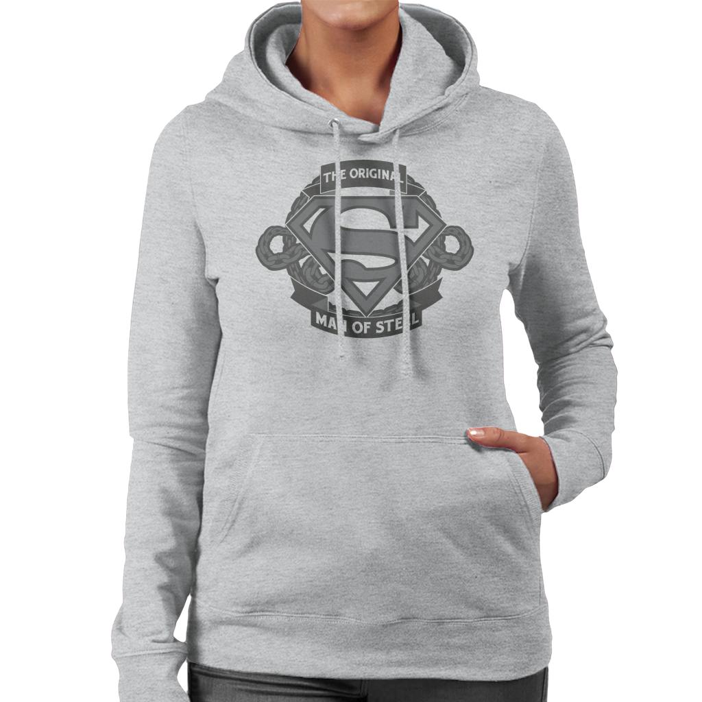 Superman Original Man Of Steel Chain Link Logo Women's Hooded Sweatshirt-ALL + EVERY