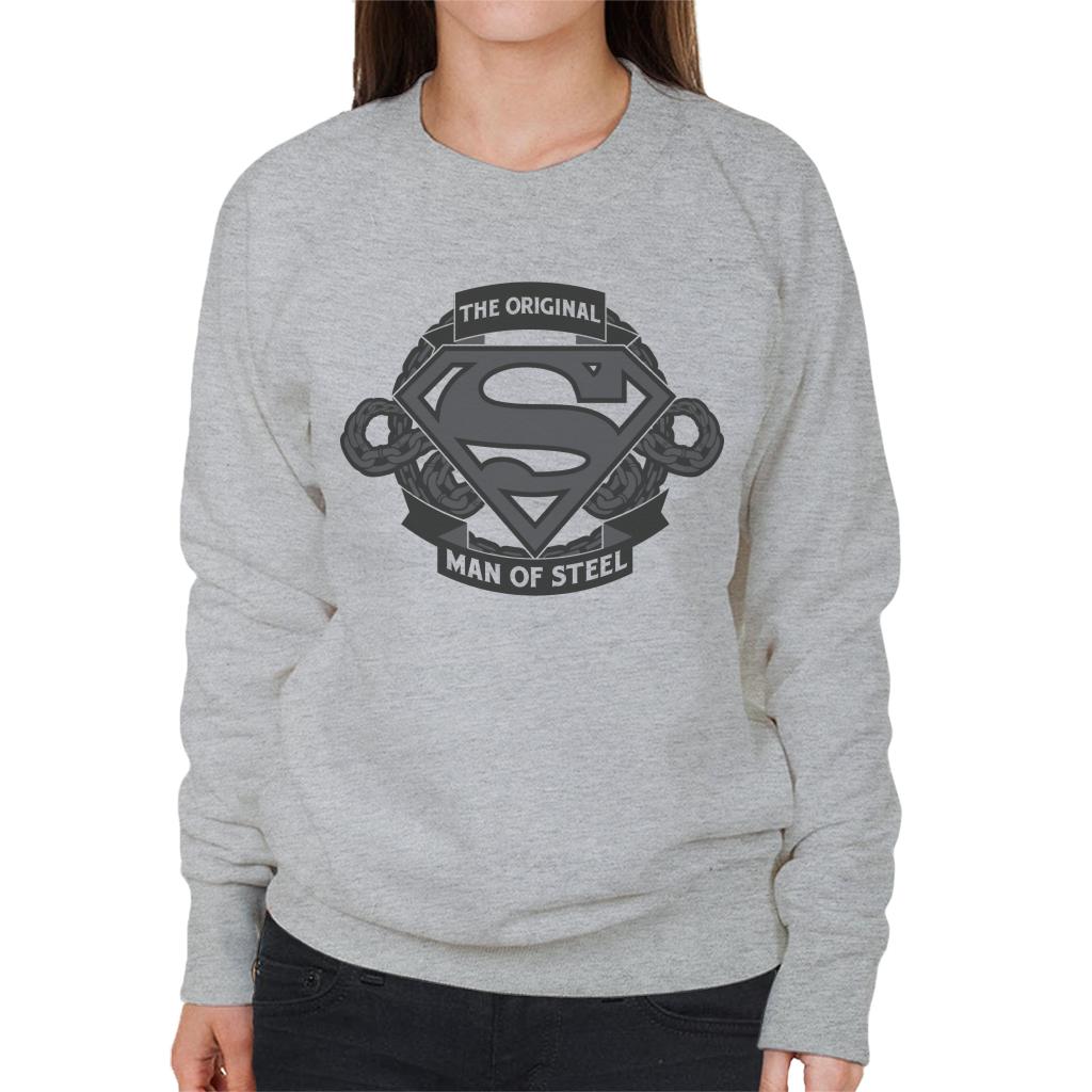 Superman Original Man Of Steel Chain Link Logo Women's Sweatshirt-ALL + EVERY