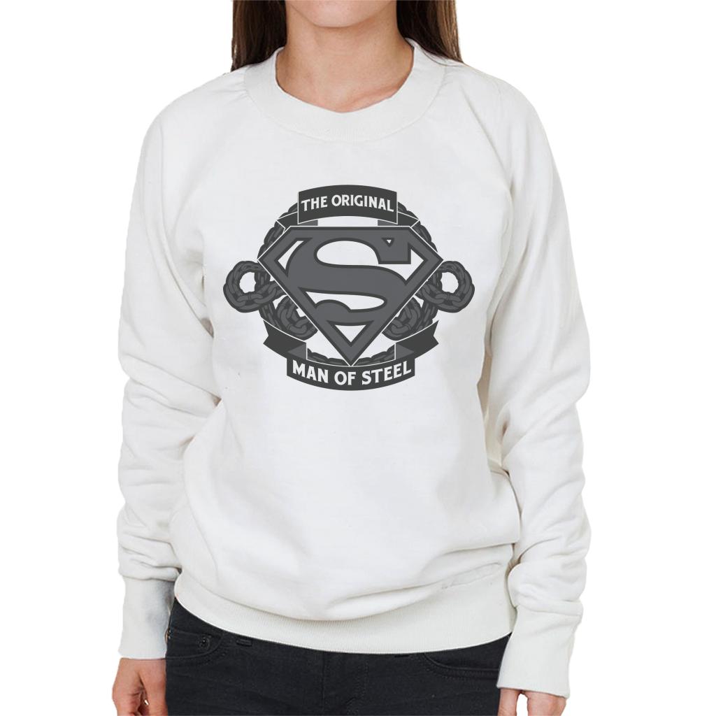 Superman Original Man Of Steel Chain Link Logo Women's Sweatshirt-ALL + EVERY