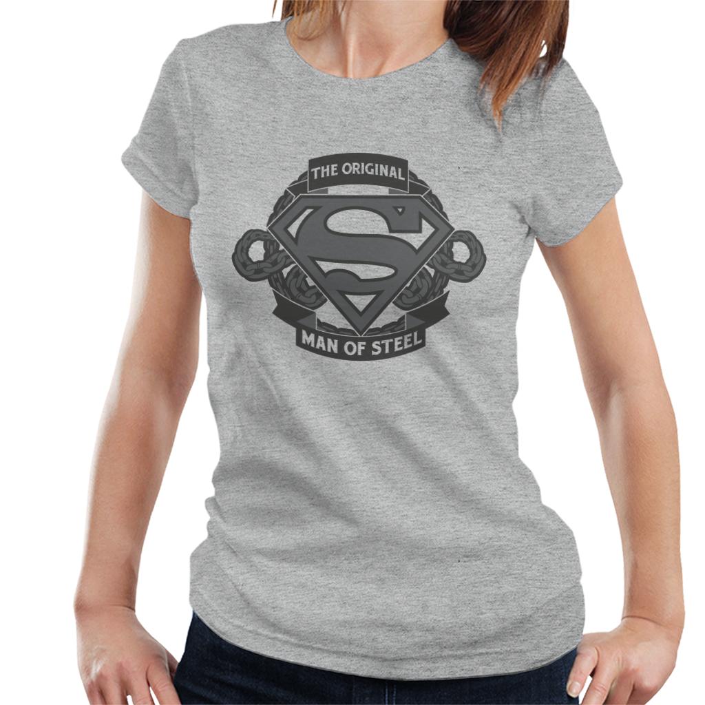 Superman Original Man Of Steel Chain Link Logo Women's T-Shirt-ALL + EVERY