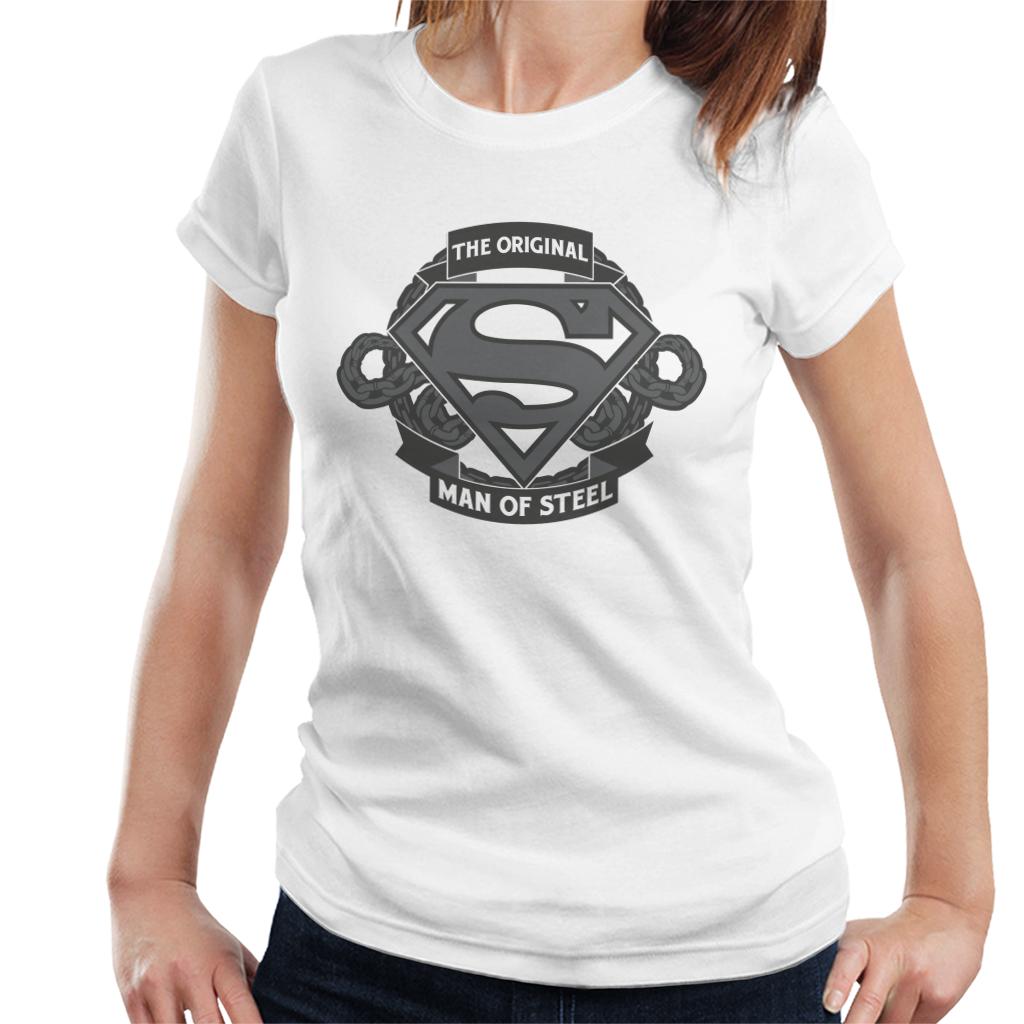 Superman Original Man Of Steel Chain Link Logo Women's T-Shirt-ALL + EVERY