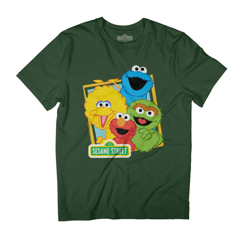Sesame Street Logo Group Picture Men's T-Shirt-ALL + EVERY
