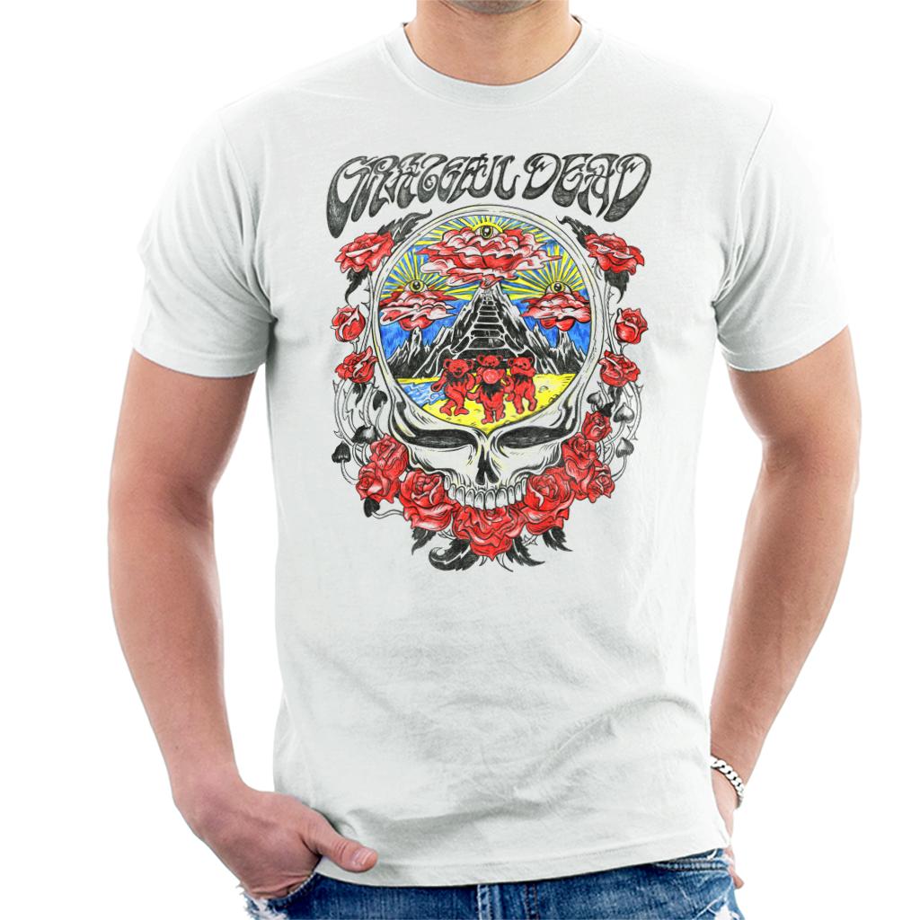 Grateful Dead Dancing Bears Rose Skull Sketch Men's T-Shirt-ALL + EVERY
