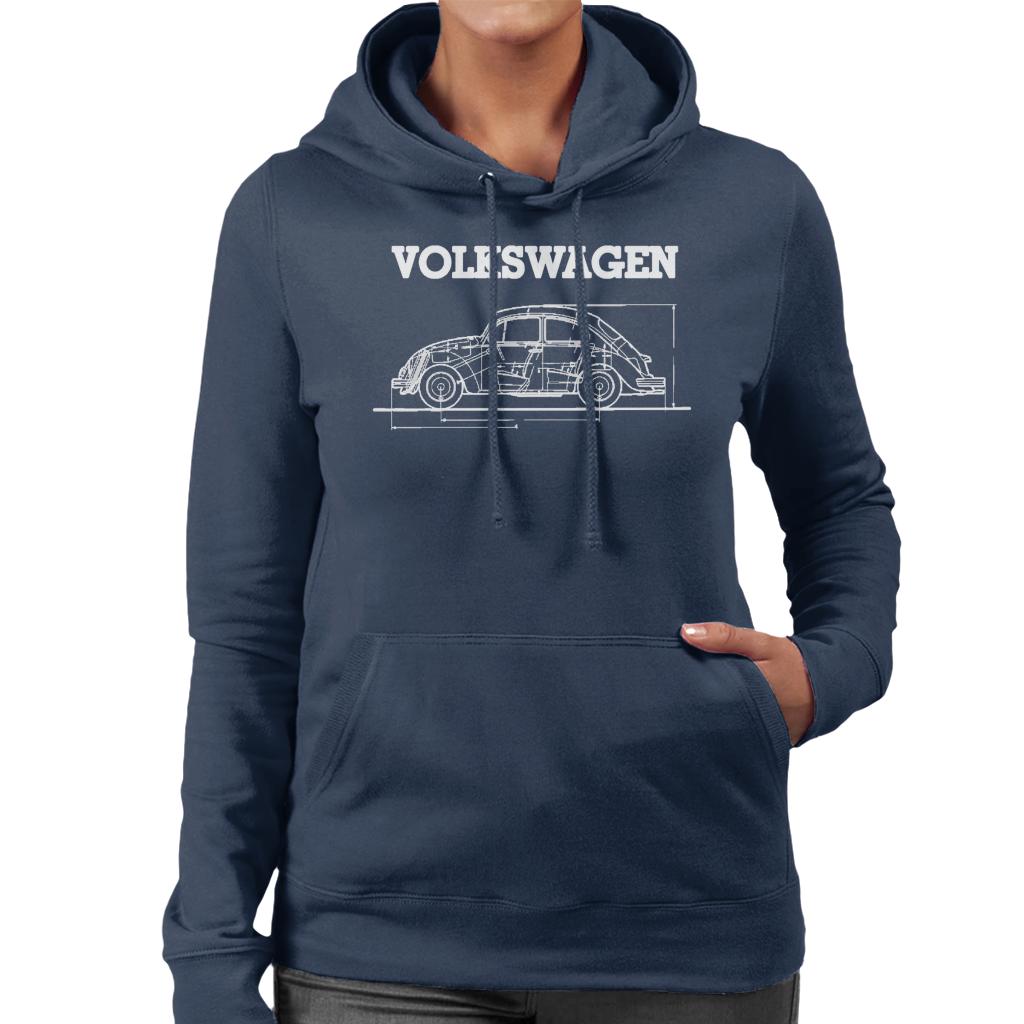 Volkswagen-Beetle-White-Schematic-Technical-Outline-Womens-Hooded-Sweatshirt