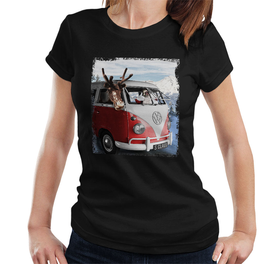 Volkswagen Santa And Reindeer T1 Camper Van Women's T-Shirt-ALL + EVERY