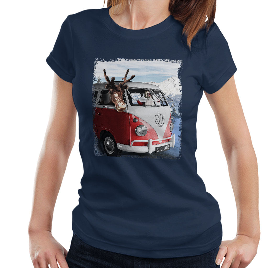 Volkswagen Santa And Reindeer T1 Camper Van Women's T-Shirt-ALL + EVERY