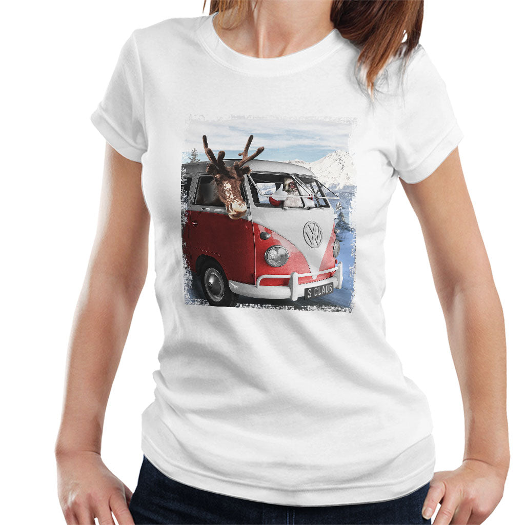 Volkswagen Santa And Reindeer T1 Camper Van Women's T-Shirt-ALL + EVERY