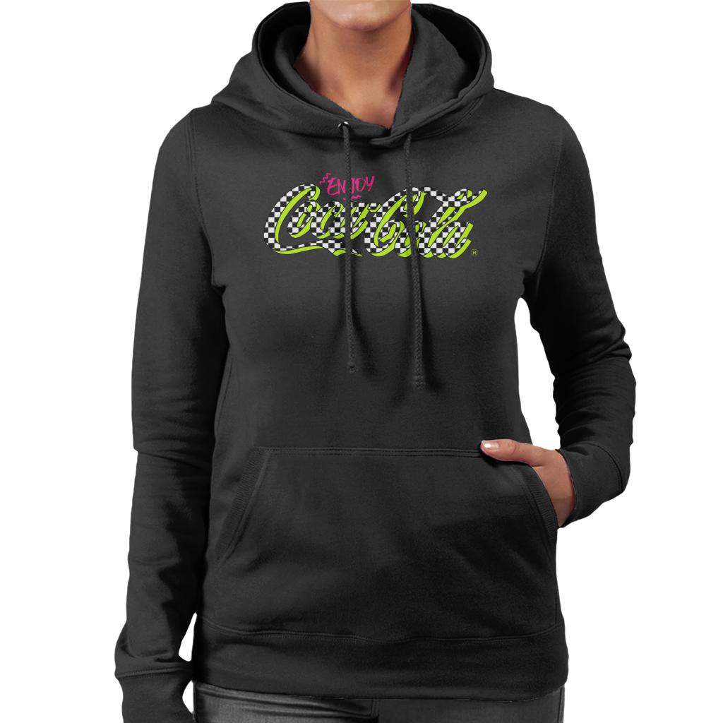 Coca Cola Retro Checkboard Logo Women's Hooded Sweatshirt-ALL + EVERY