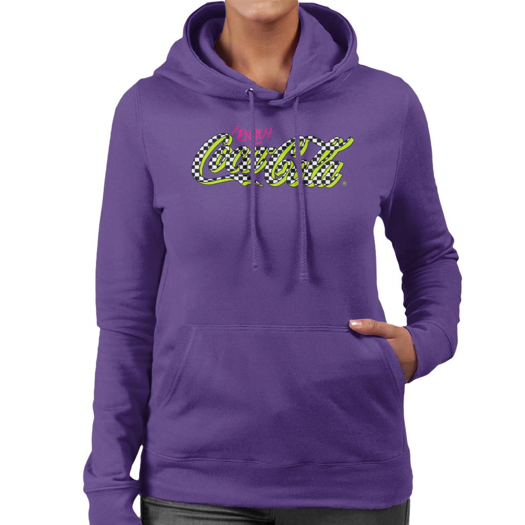 Coca Cola Retro Checkboard Logo Women's Hooded Sweatshirt-ALL + EVERY