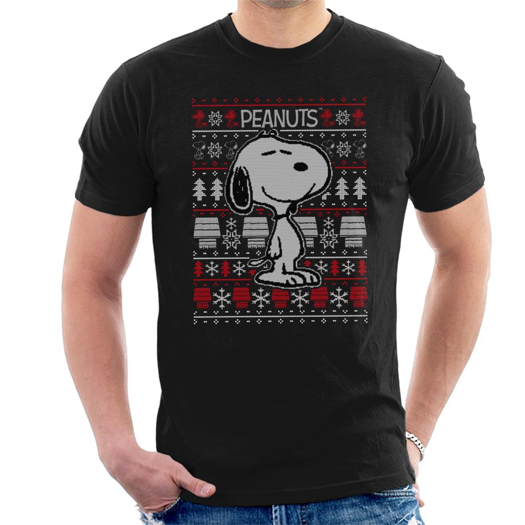 Peanuts Snoopy Christmas Knit Pattern Men's T-Shirt-ALL + EVERY