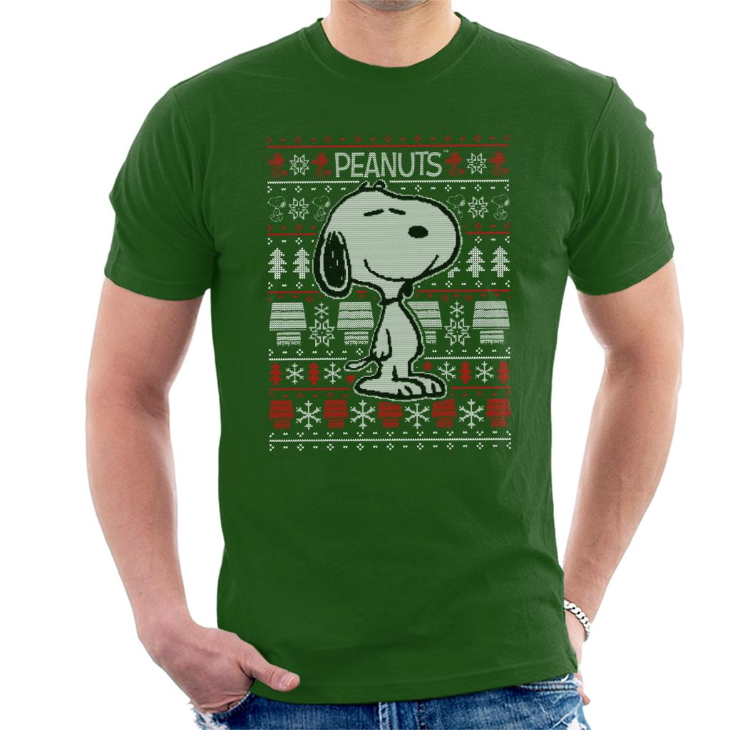 Peanuts Snoopy Christmas Knit Pattern Men's T-Shirt-ALL + EVERY