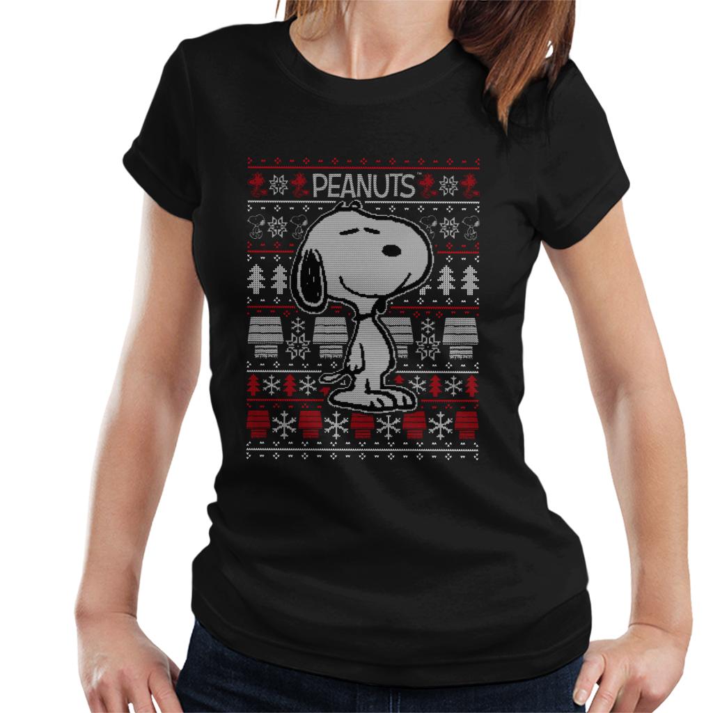 Peanuts Snoopy Christmas Knit Pattern Women's T-Shirt-ALL + EVERY