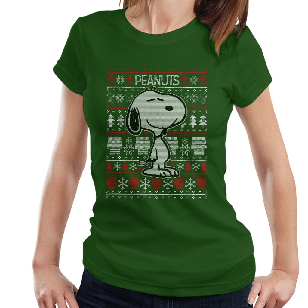 Peanuts Snoopy Christmas Knit Pattern Women's T-Shirt-ALL + EVERY