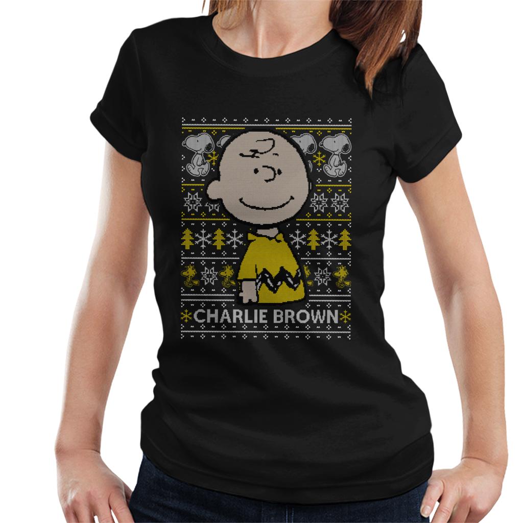 Peanuts Christmas Charlie Brown Knitted Pattern Women's T-Shirt-ALL + EVERY