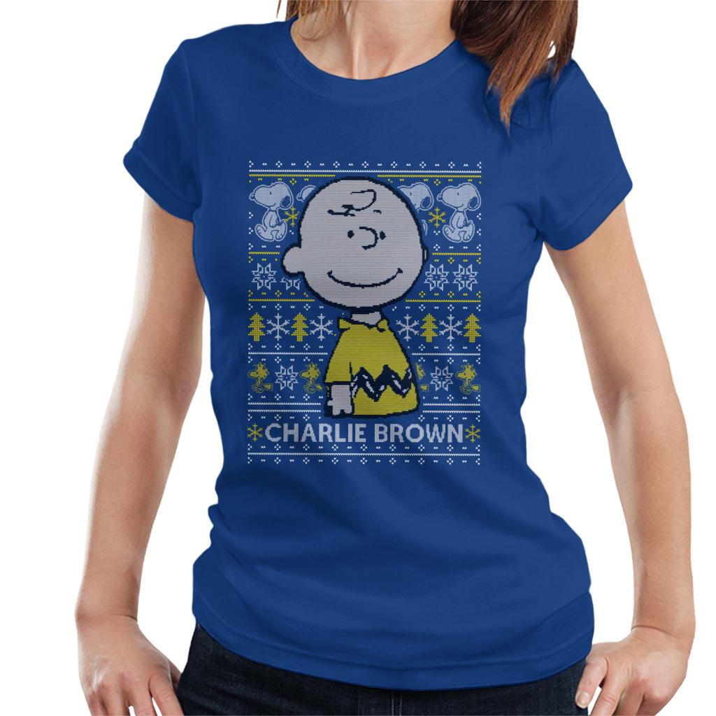 Peanuts Christmas Charlie Brown Knitted Pattern Women's T-Shirt-ALL + EVERY