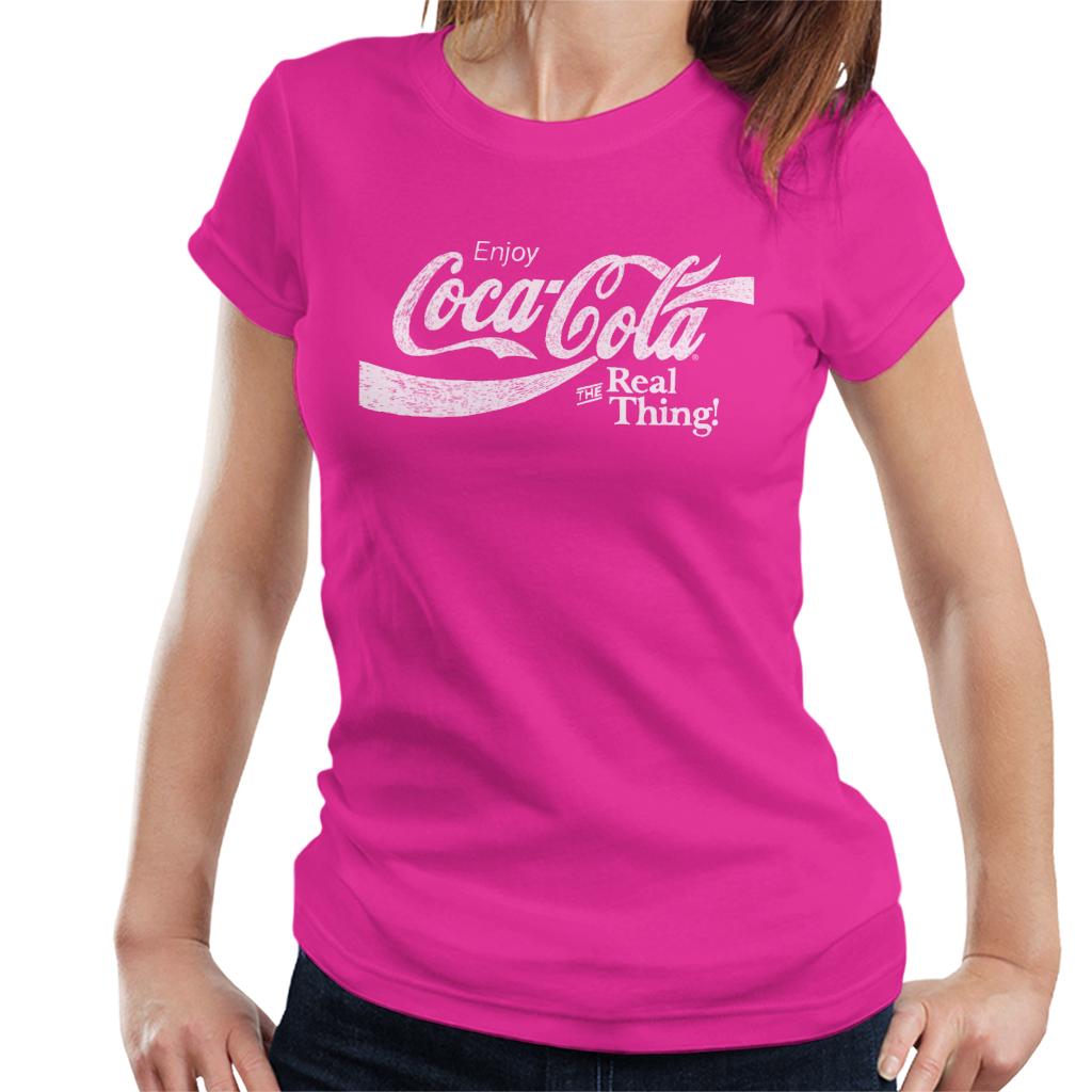 Coca Cola The Real Thing White Text Women's T-Shirt-ALL + EVERY