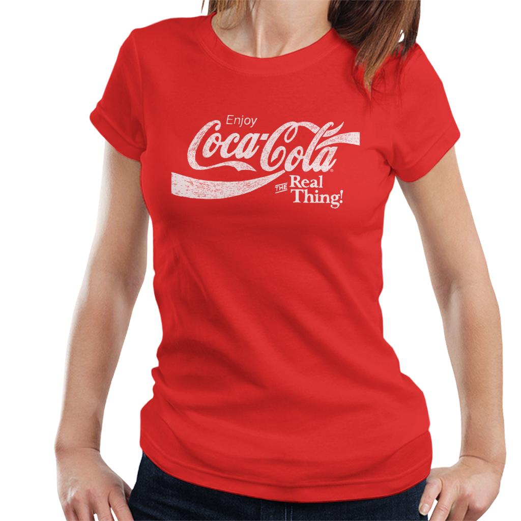 Coca Cola The Real Thing White Text Women's T-Shirt-ALL + EVERY