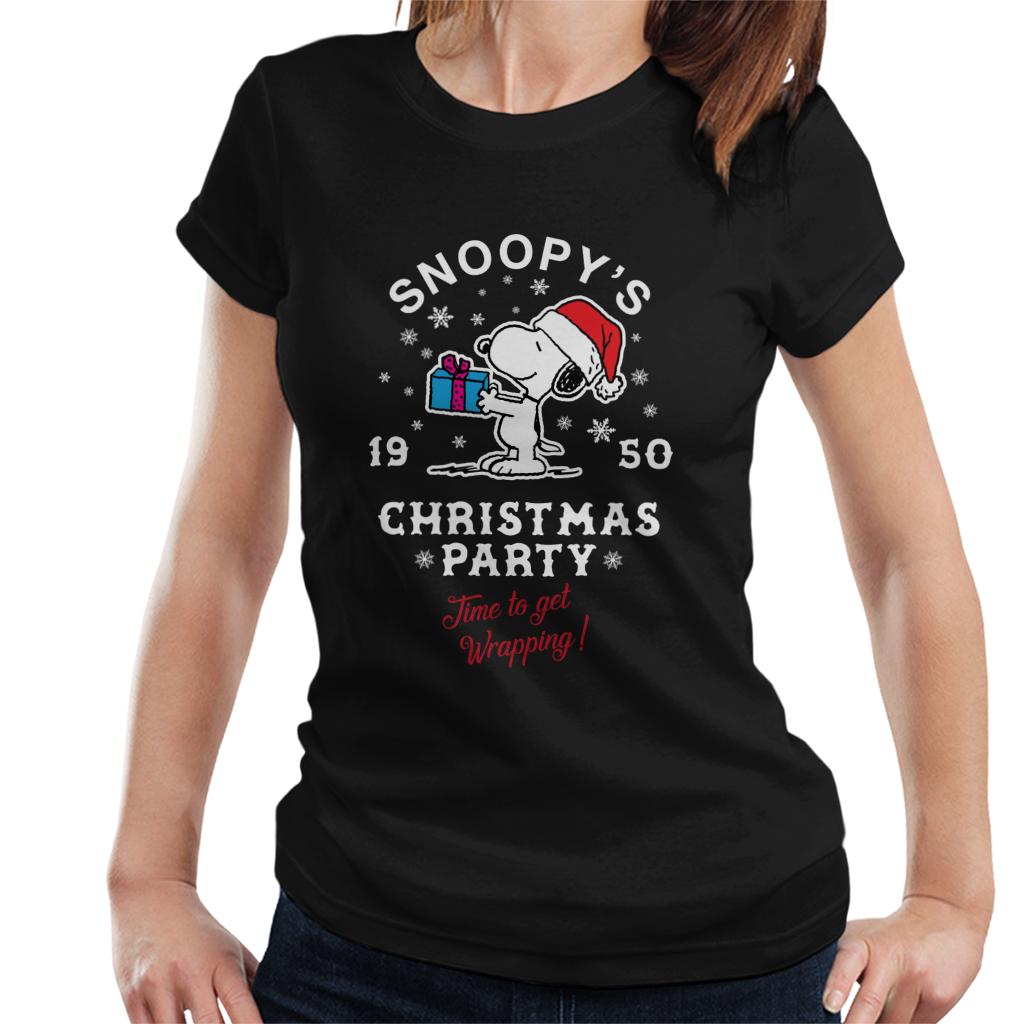 Peanuts Snoopy's Christmas Party Time To Get Wrapping Women's T-Shirt-ALL + EVERY