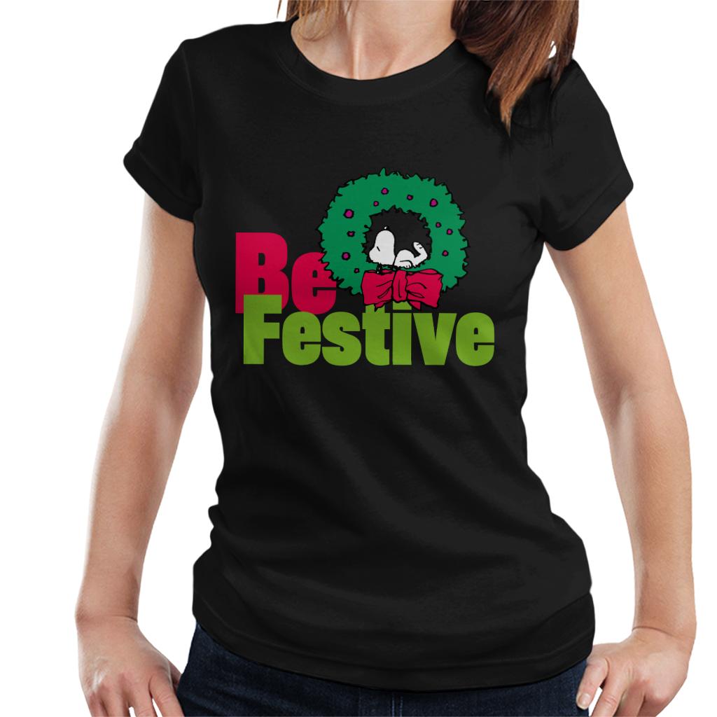 Peanuts Christmas Snoopy Be Festive Women's T-Shirt-ALL + EVERY