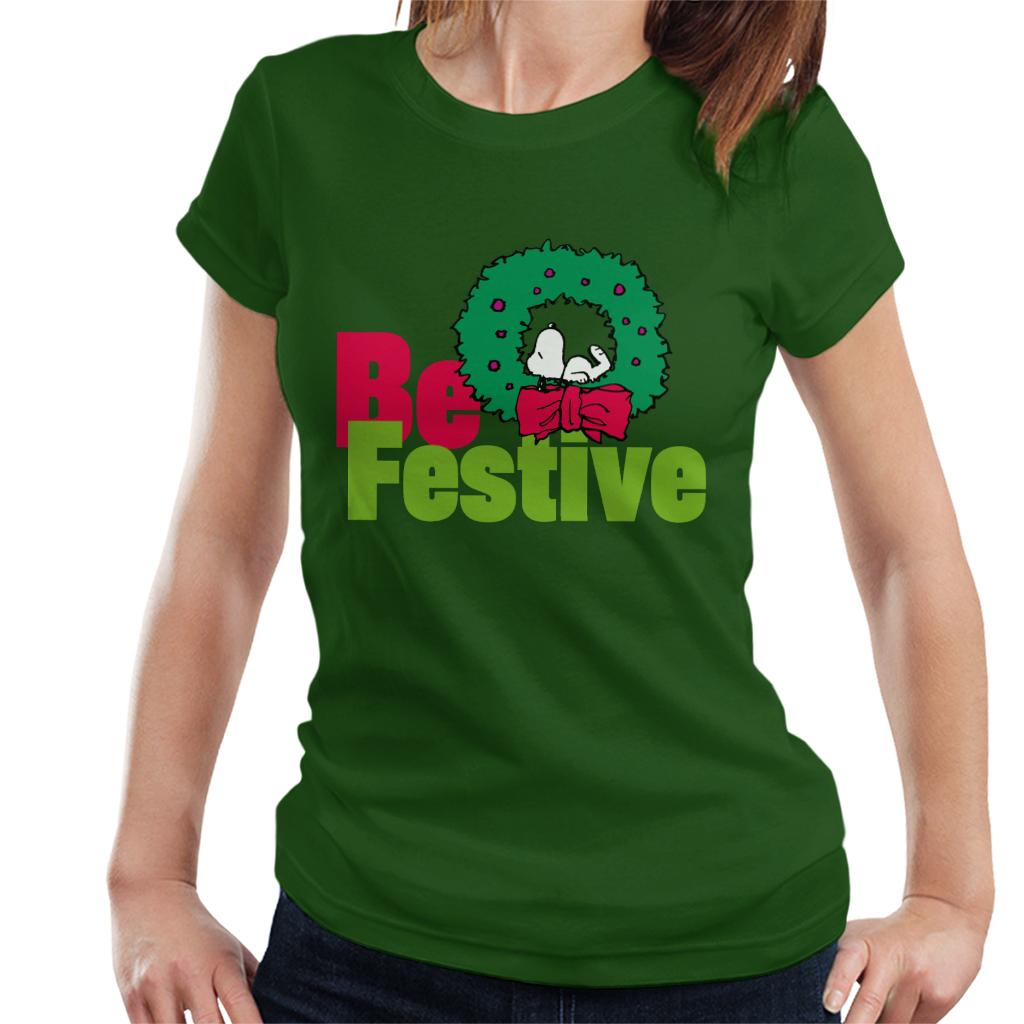 Peanuts Christmas Snoopy Be Festive Women's T-Shirt-ALL + EVERY