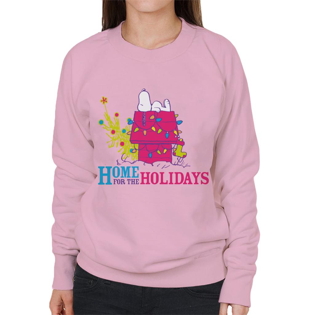 Peanuts Christmas Snoopy Pink Kennel Holidays Women's Sweatshirt-ALL + EVERY