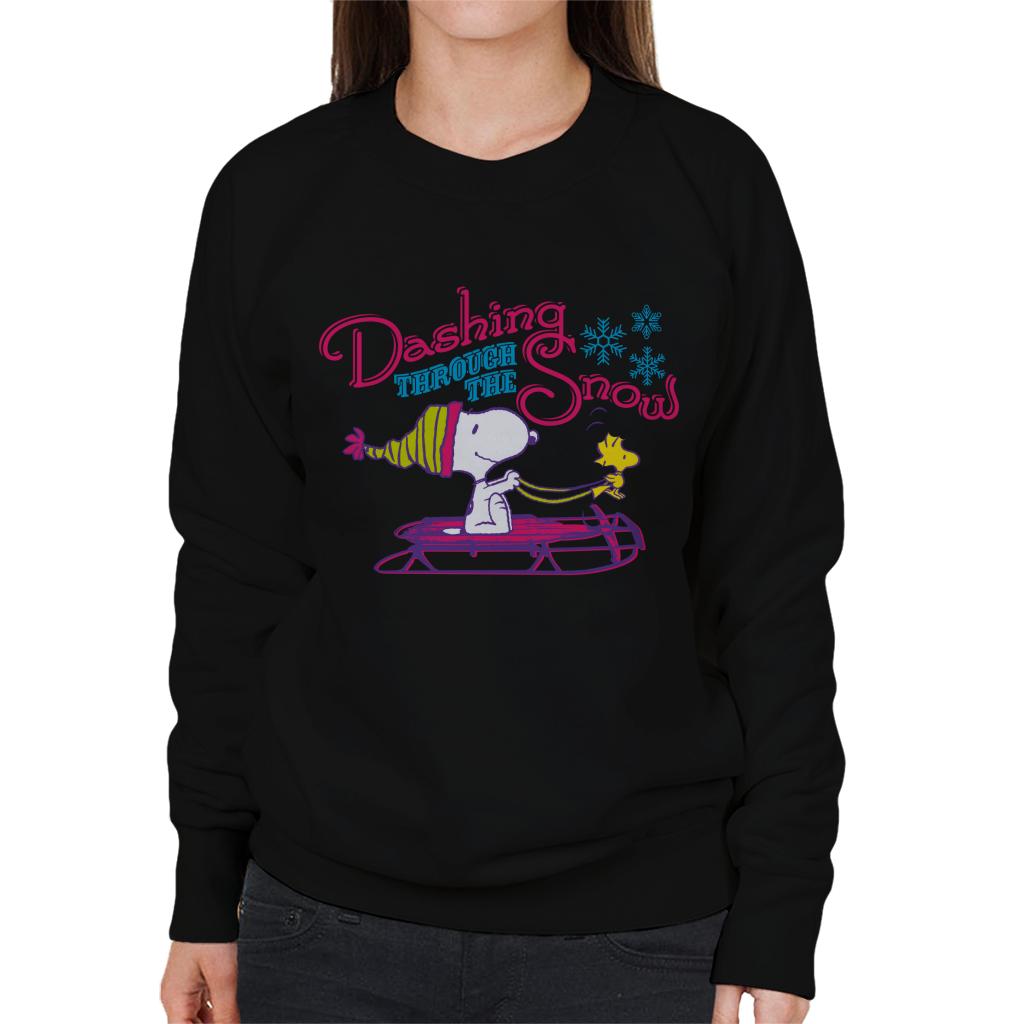 Peanuts Christmas Dashing Through The Snow Women's Sweatshirt-ALL + EVERY