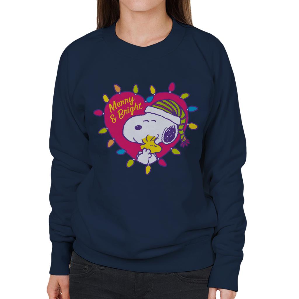 Peanuts Christmas Merry And Bright Love Heart Women's Sweatshirt-ALL + EVERY