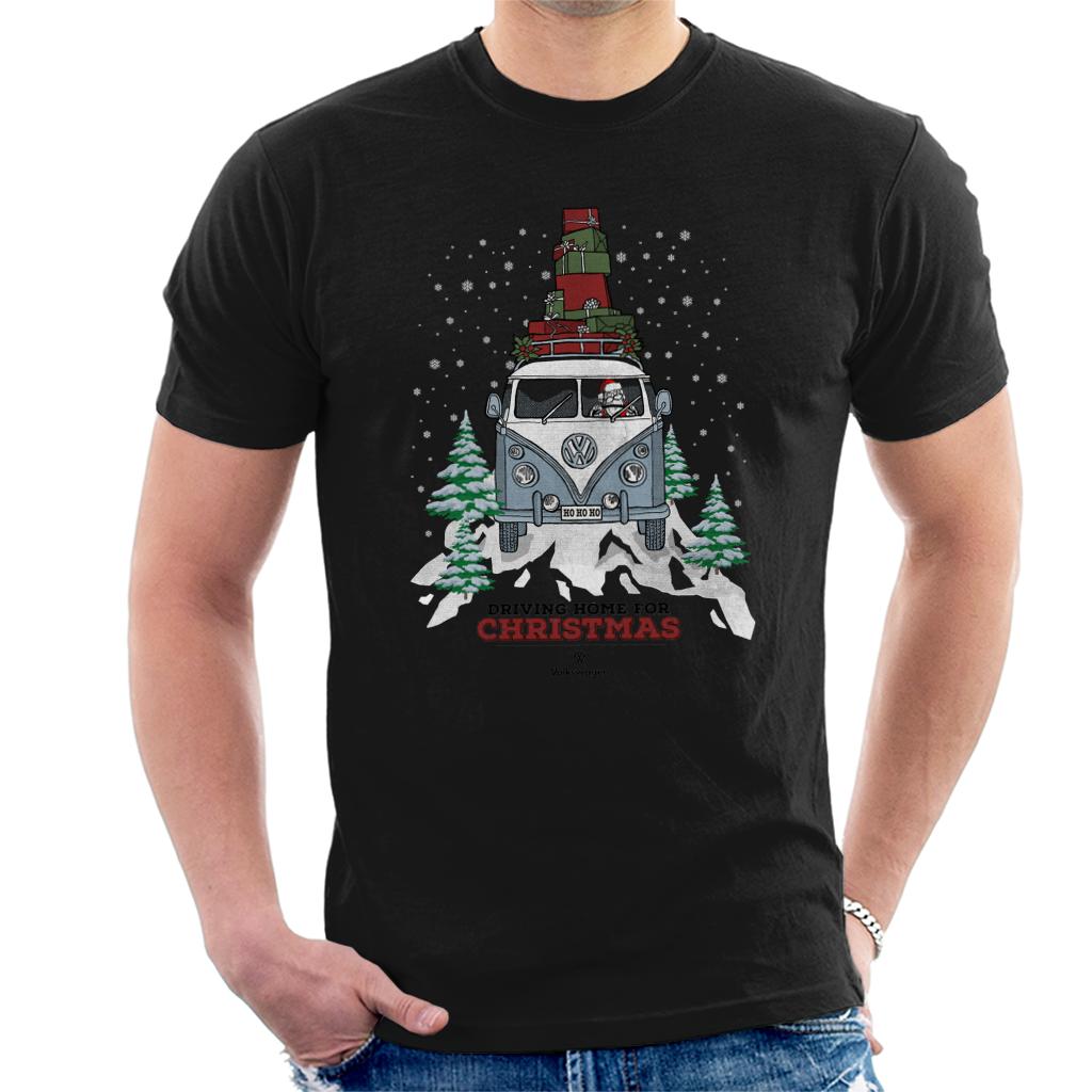 Official Volkswagen Christmas Camper Black Text Men's T-Shirt-ALL + EVERY
