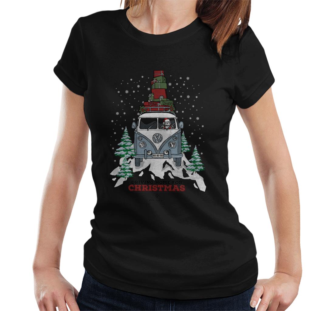 Official Volkswagen Christmas Camper Black Text Women's T-Shirt-ALL + EVERY