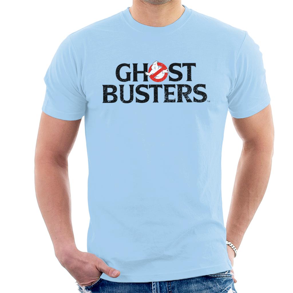 Ghostbusters Faded Black Text Logo Men's T-Shirt-ALL + EVERY