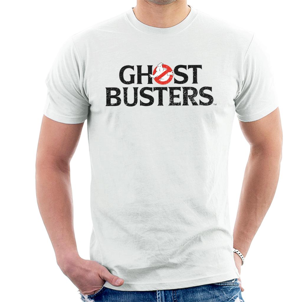 Ghostbusters Faded Black Text Logo Men's T-Shirt-ALL + EVERY