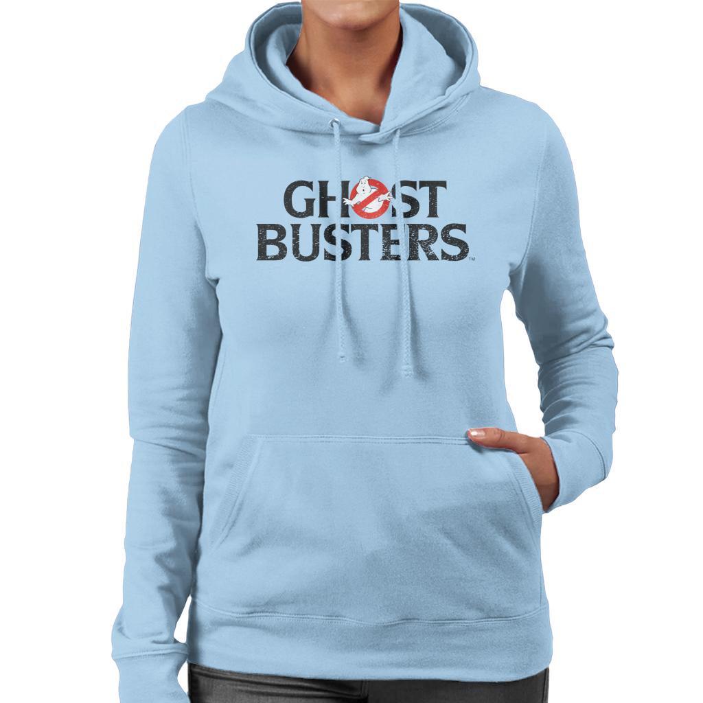 Ghostbusters Faded Black Text Logo Women's Hooded Sweatshirt-ALL + EVERY