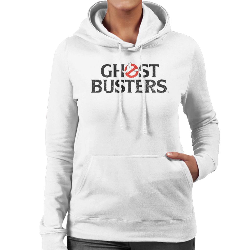 Ghostbusters Faded Black Text Logo Women's Hooded Sweatshirt-ALL + EVERY