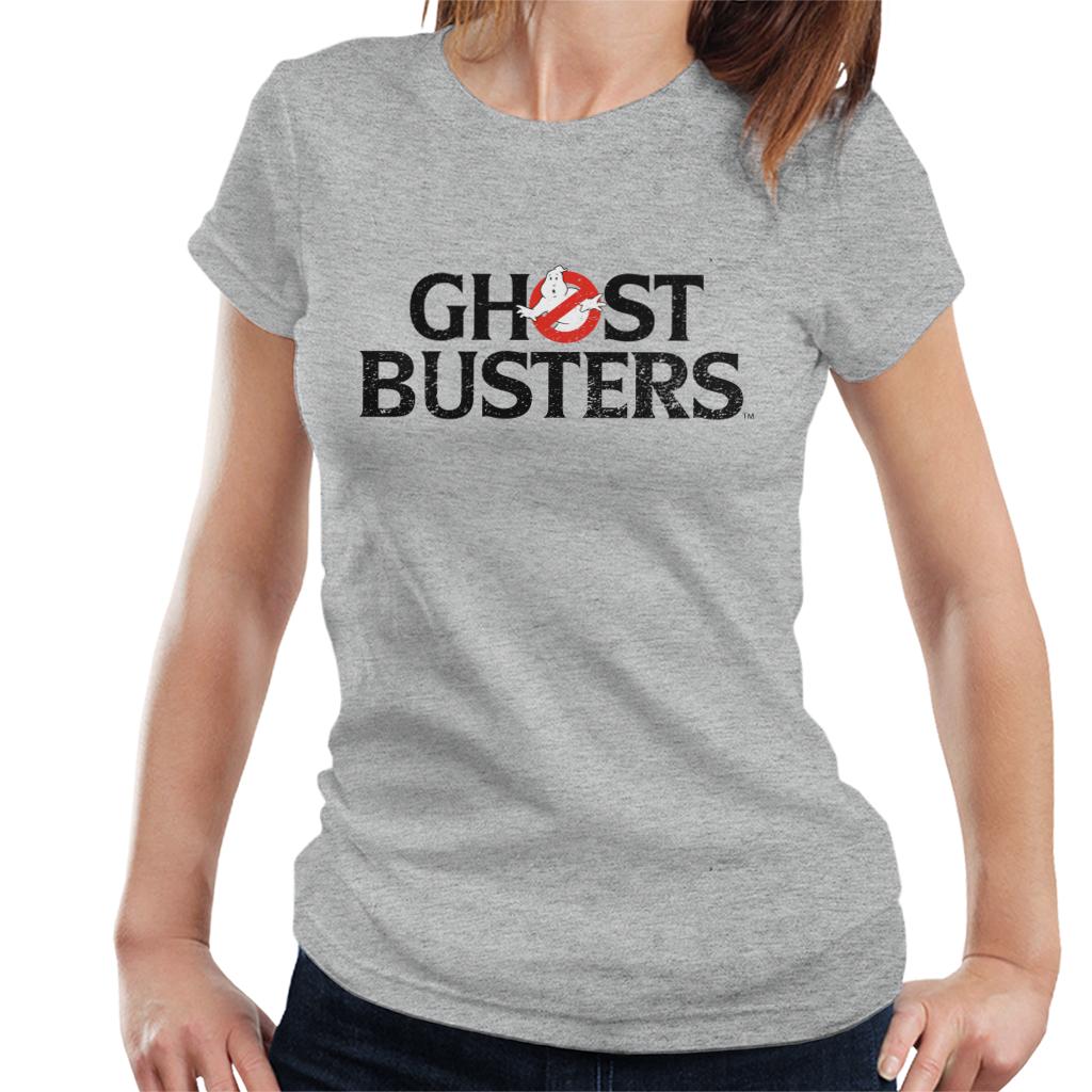 Ghostbusters Faded Black Text Logo Women's T-Shirt-ALL + EVERY