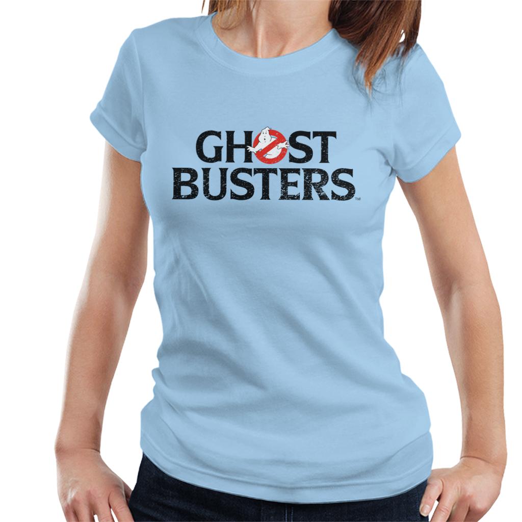 Ghostbusters Faded Black Text Logo Women's T-Shirt-ALL + EVERY