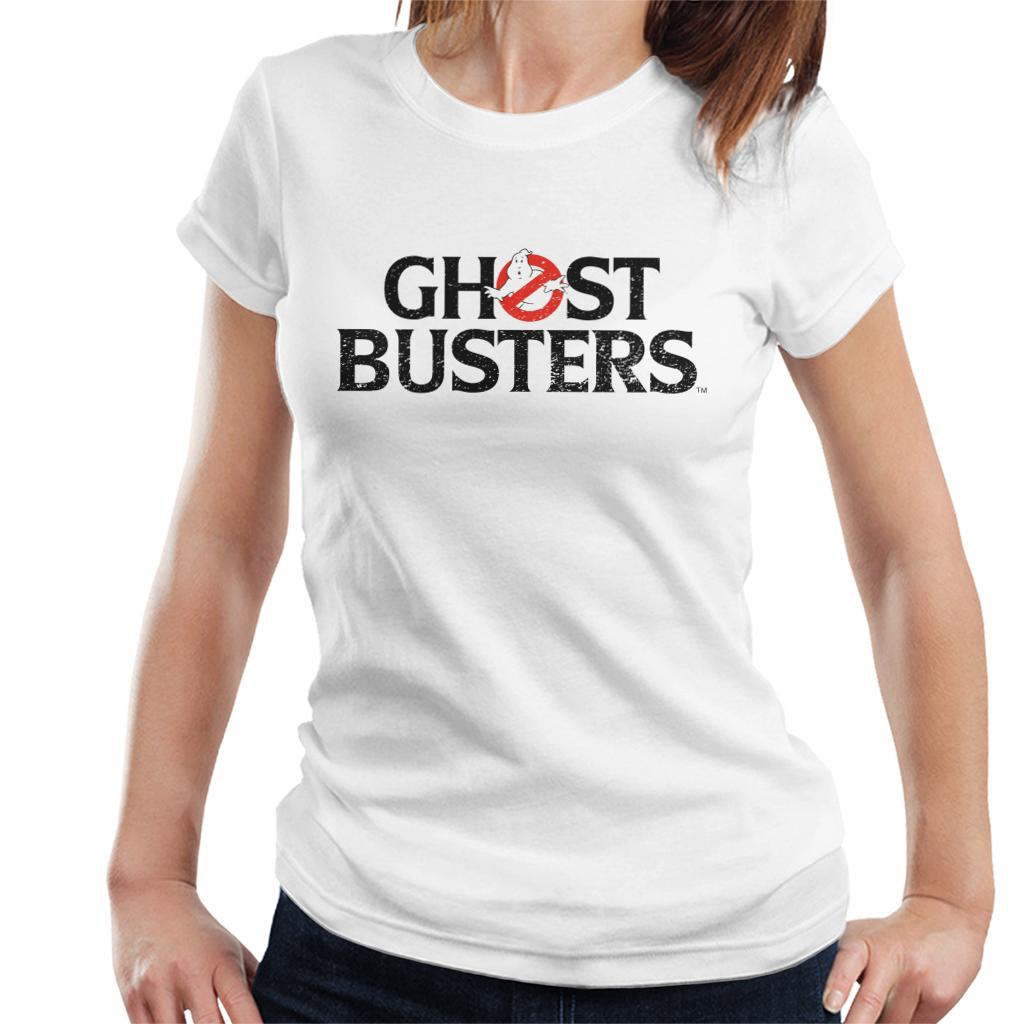 Ghostbusters Faded Black Text Logo Women's T-Shirt-ALL + EVERY