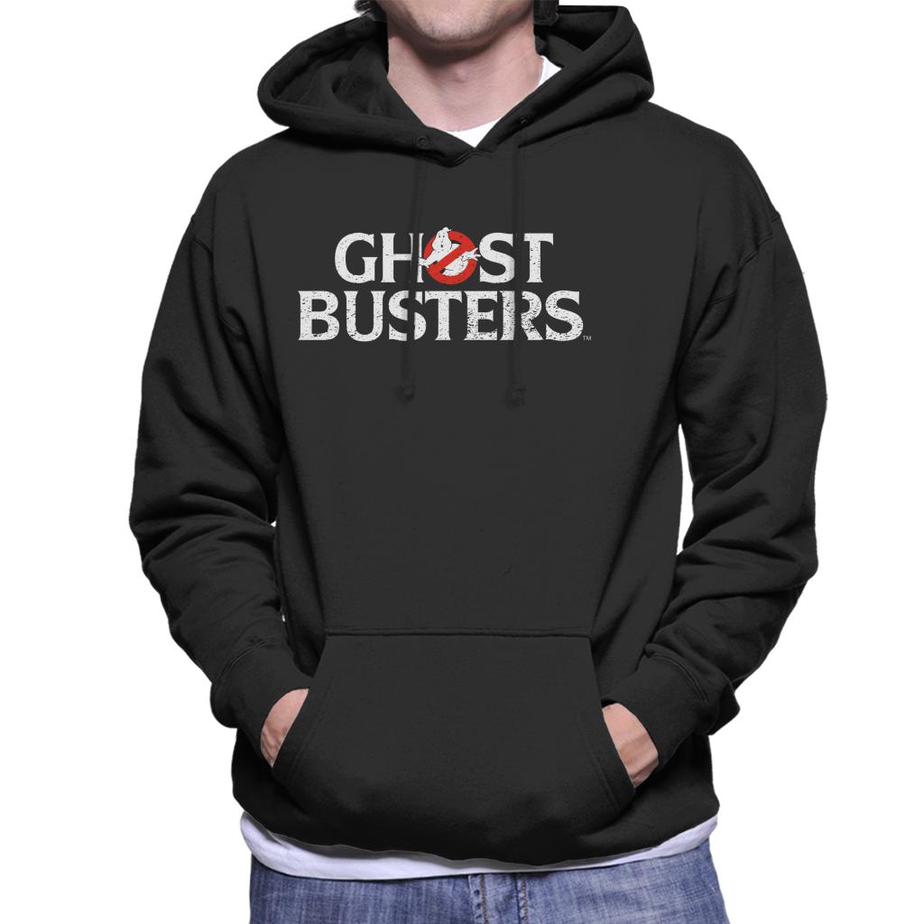 Ghostbusters Faded White Text Logo Men's Hooded Sweatshirt-ALL + EVERY