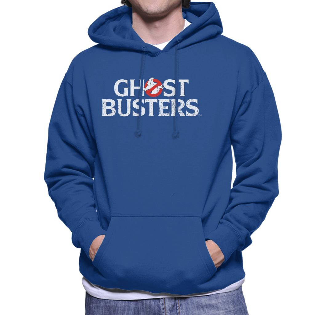 Ghostbusters Faded White Text Logo Men's Hooded Sweatshirt-ALL + EVERY