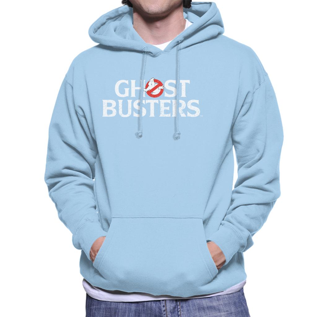 Ghostbusters Faded White Text Logo Men's Hooded Sweatshirt-ALL + EVERY