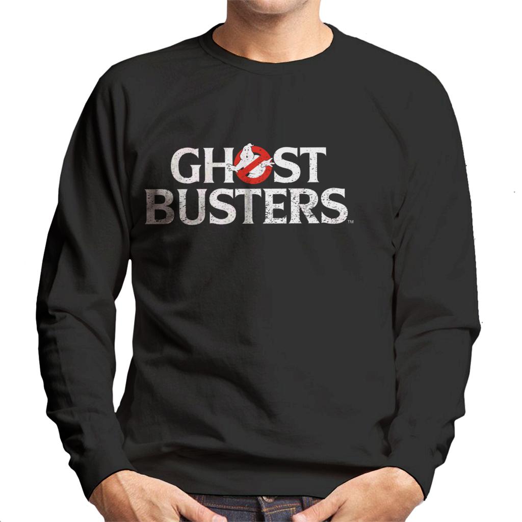 Ghostbusters Faded White Text Logo Men's Sweatshirt-ALL + EVERY