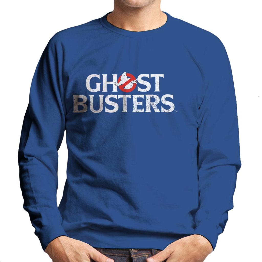 Ghostbusters Faded White Text Logo Men's Sweatshirt-ALL + EVERY