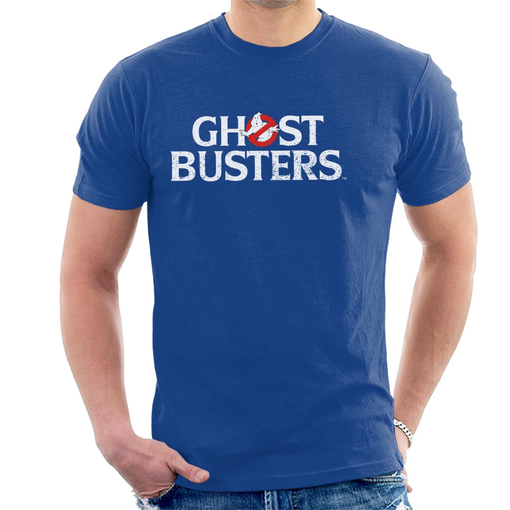 Ghostbusters Faded White Text Logo Men's T-Shirt-ALL + EVERY